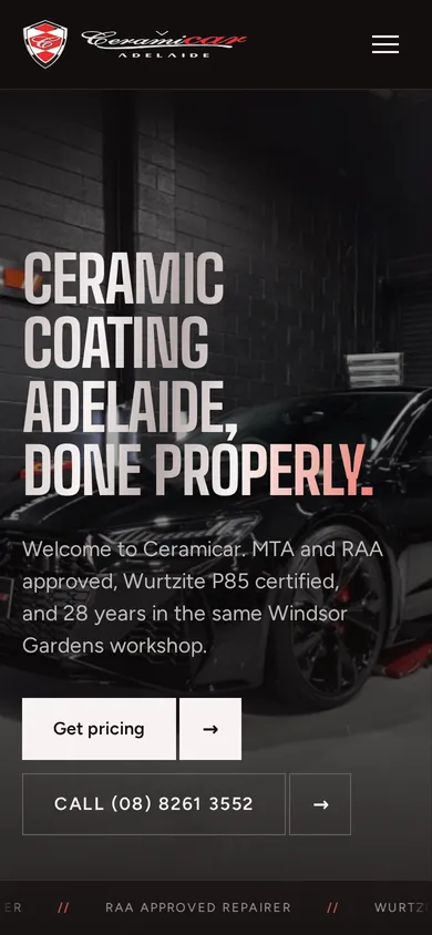 CeramiCar website on a phone