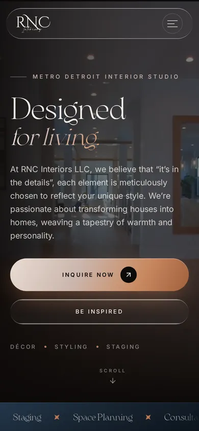 RNC Interiors website on a phone